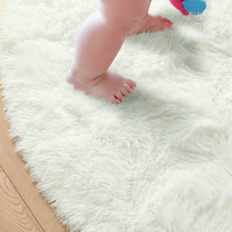 junovo Round Rug 4x4 Feet Fluffy Soft Area Rugs for Kids Girls Room Princess Castle Plush Shaggy Carpet Cute Circle Nursery Rug for Kids Girls Bedroom Baby Room Home Decor Circular Carpet, Creamy - Image 5